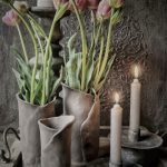 1 Deco bord Roze tulpen grijze vaasjes 60x80cm