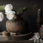 Spatscherm "de witte Pioenen" 60x90cm