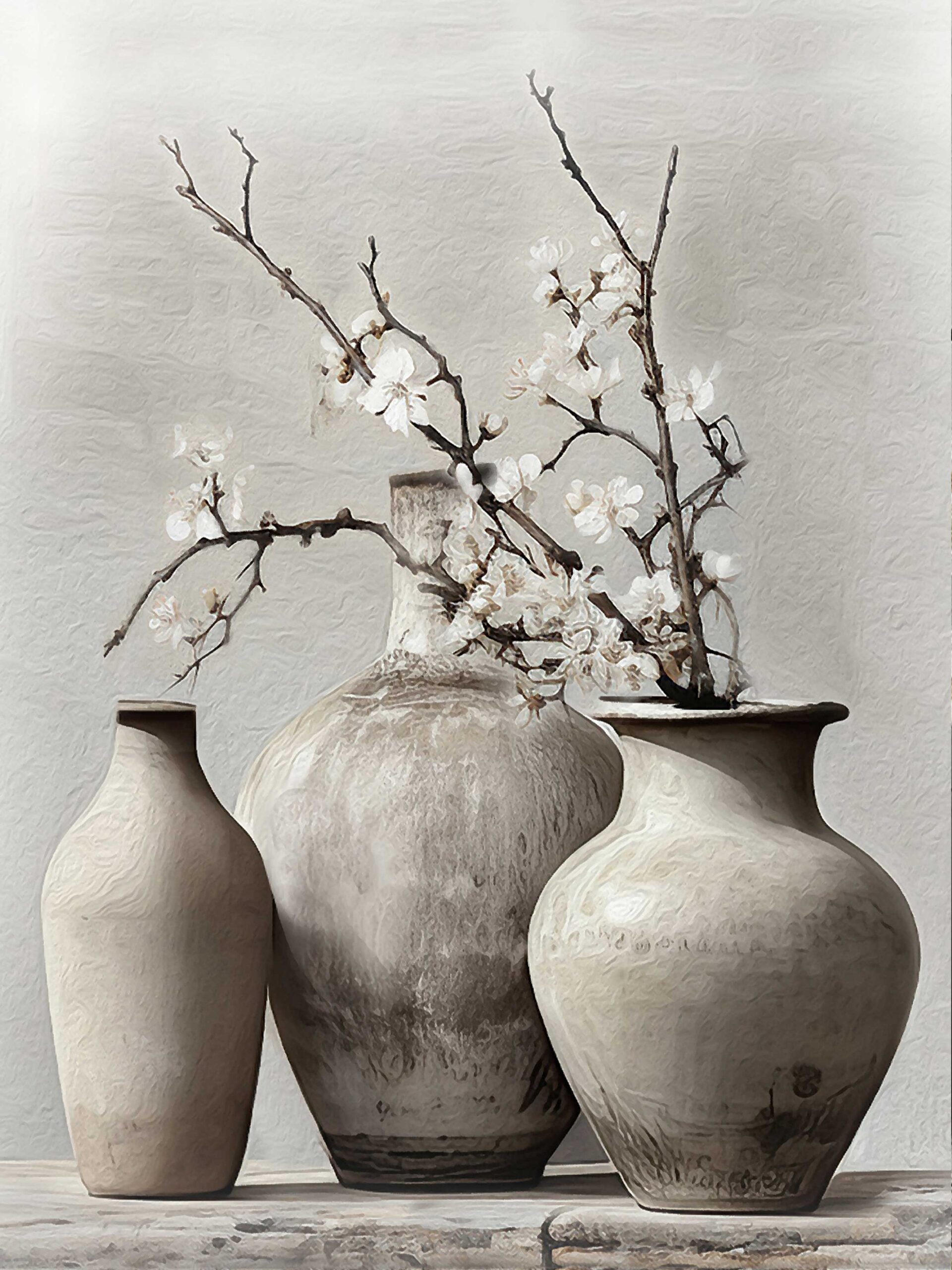 B47-drie-potten-bloesem B47 decobordje drie potten witte bloemen A5 of A4 formaat - Afbeelding 1