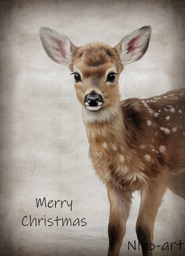 Wenskaart van hout Hertje Merry Christmas - Afbeelding 1