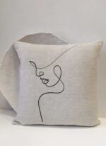 Linnen gemeleerde kussen minimalistisch bedrukt Lady - Afbeelding 2