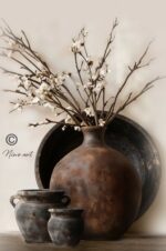 W10 Tuinposter sierlatten houten pot bloesem