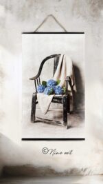 L38A de antieke stoel met blauwe hortensia  XL - Afbeelding 2