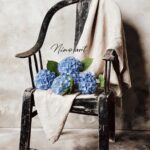 L38A de antieke stoel met blauwe hortensia  XL