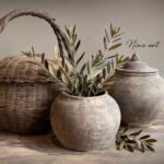 Wisselprint Rieten mand en potten