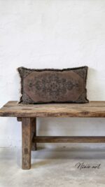 Grof vlaslinnen kussen Kelim stijl bruin