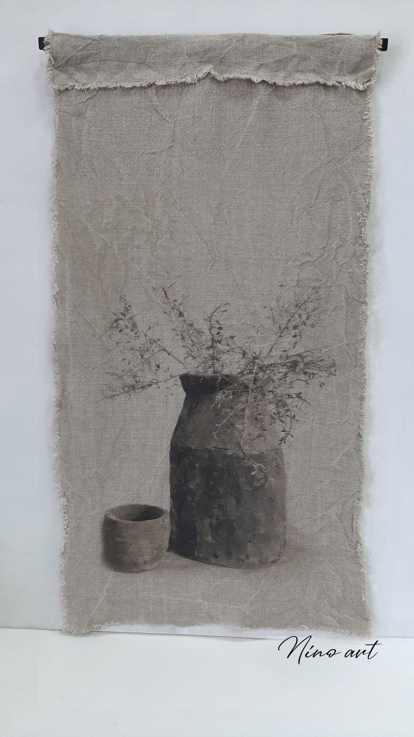 wanddoek-houten-pot-en-potje Wanddoek Houten pot en potje - Afbeelding 1