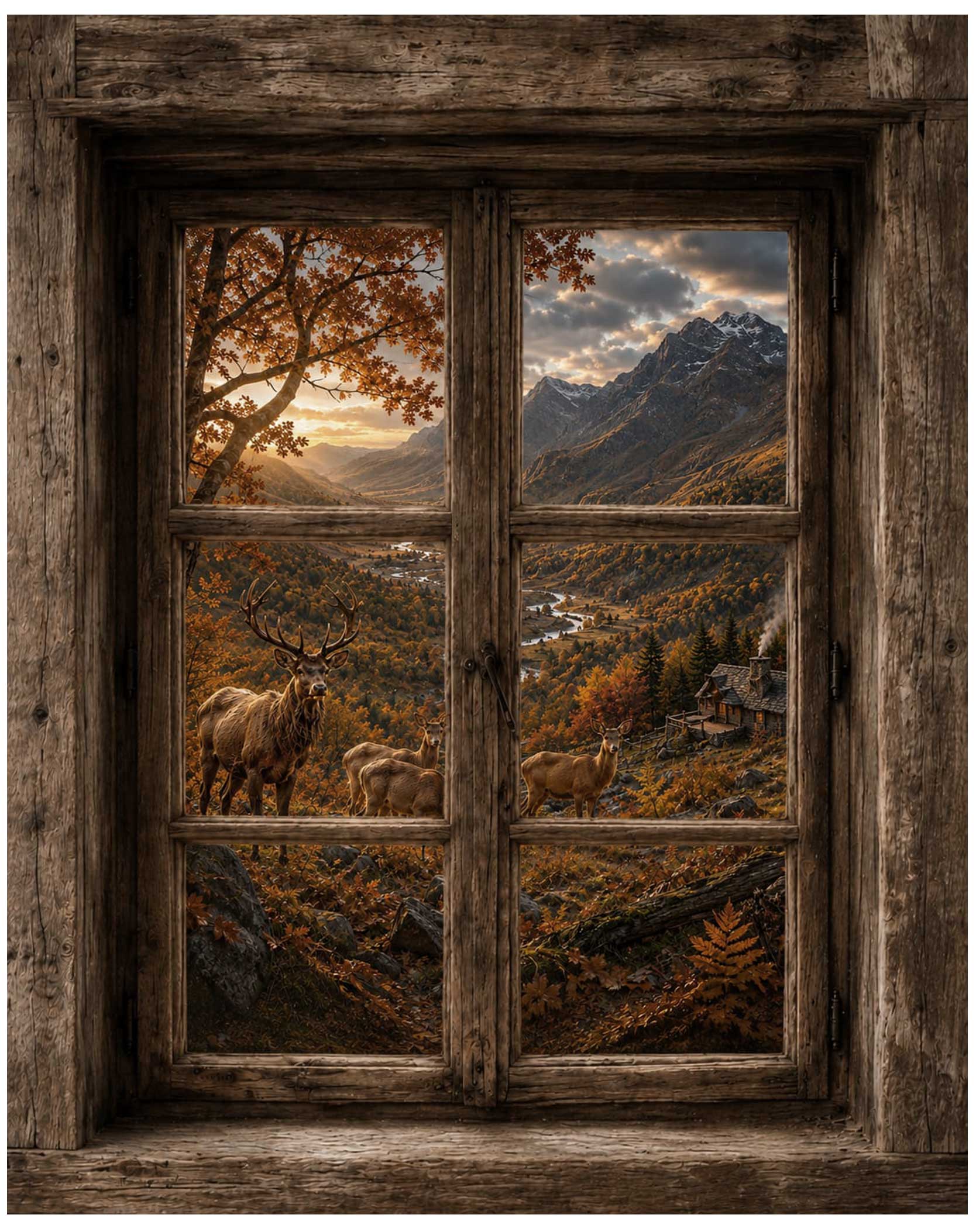 herfst-raam-rendieren X11 tuinposter Herfst rendieren – Bild 1