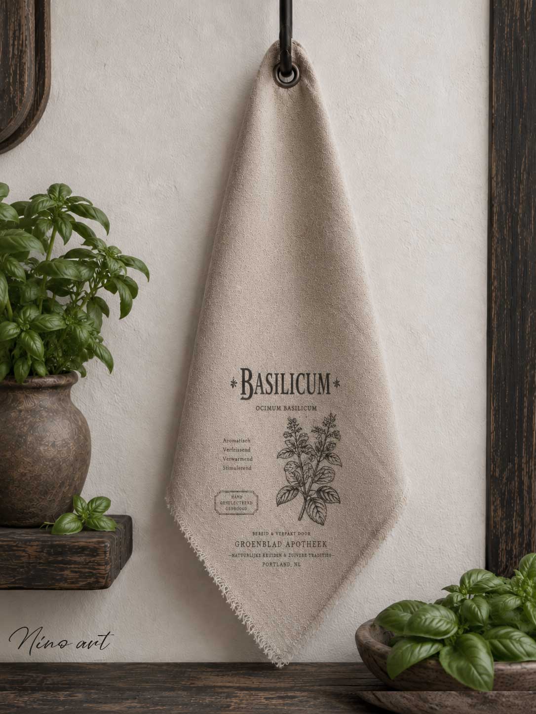 1-basilicum-a K Shabby doek keukenkruiden Basilicum - Afbeelding 1