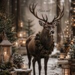 Winterposter Rendier met krans