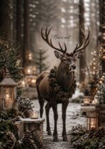 Winterposter Rendier met krans
