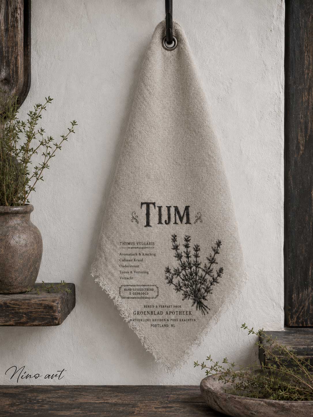 1-tijm--a K shabby doek Keukenkruiden Tijm - Afbeelding 1