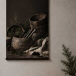 Fluwelen wanddoek de Houten potten