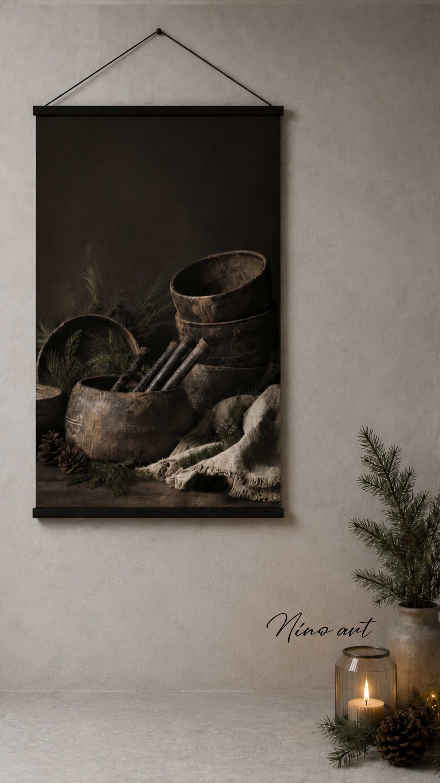 fluweel-x-1-a Fluwelen wanddoek de Houten potten - Afbeelding 1