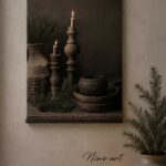 Fluwelen wanddoek de Houten schaaltjes