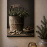 Fluwelen wanddoek de Houten emmer