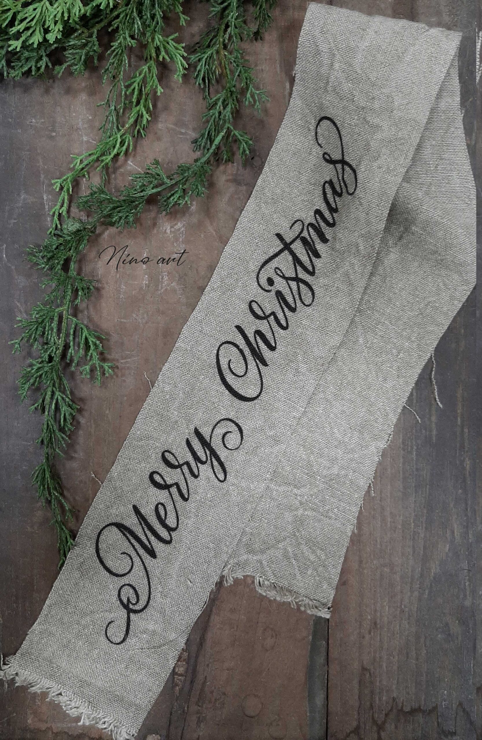 lint-mery-christmas Shabby linnen lint Merry Christmas - Afbeelding 1
