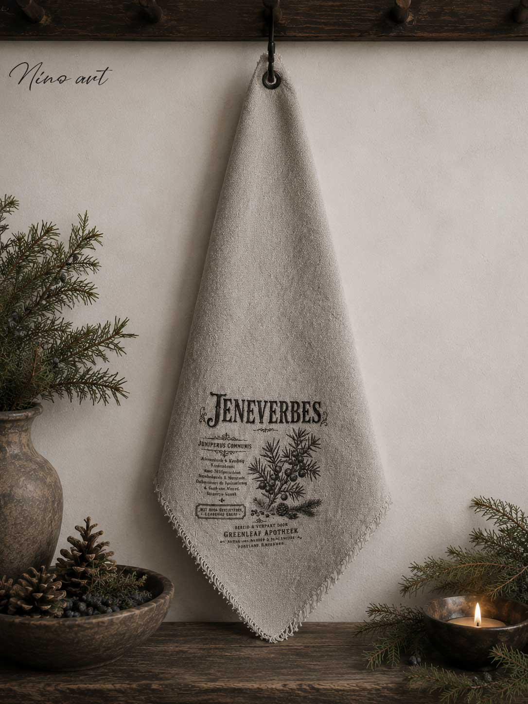 shabby-doek-jeneverbes-a Shabby doek Jeneverbes - Afbeelding 1