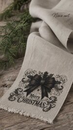 Shabby linnen lint met kerstgroet