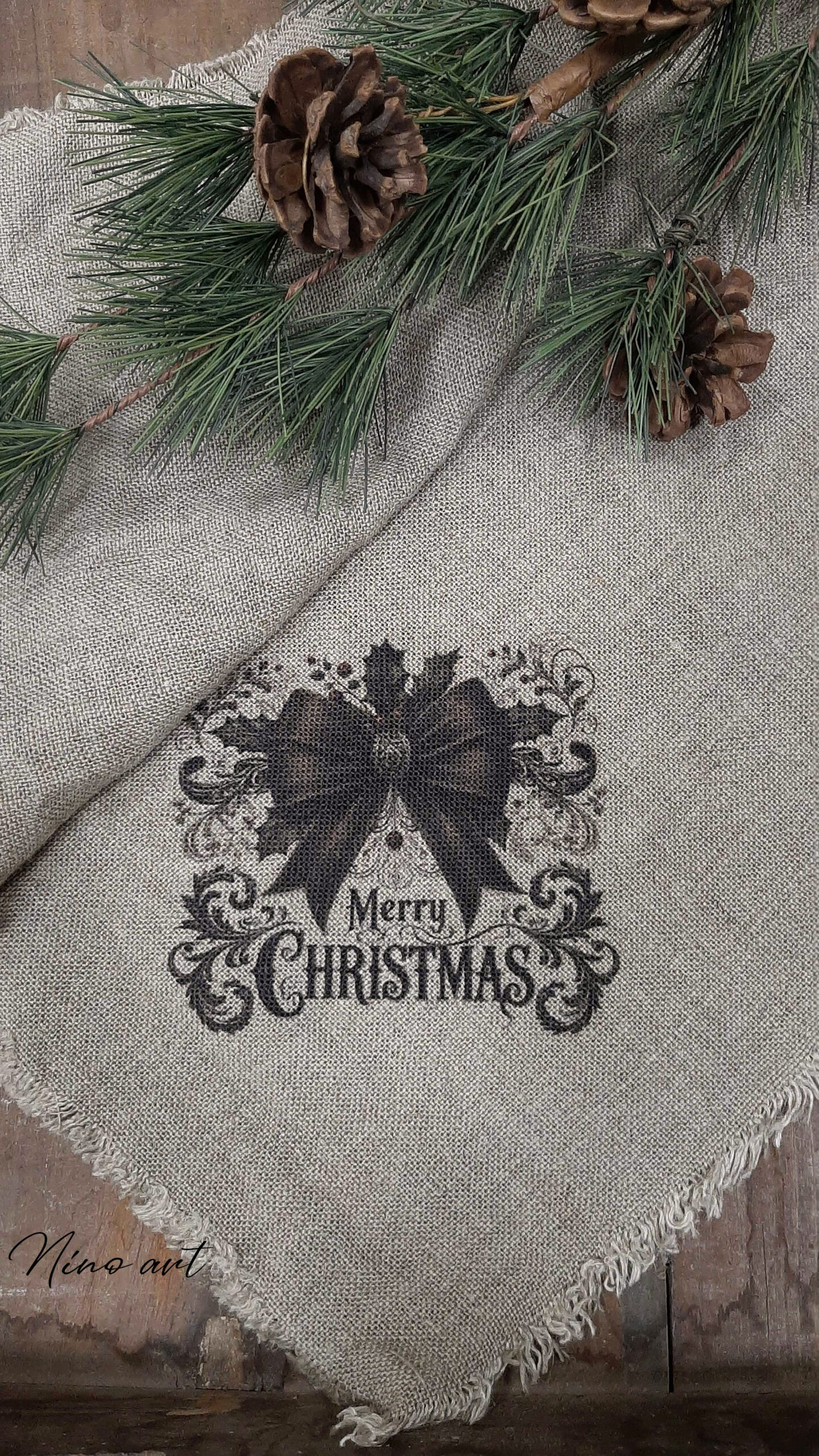 strik-merry-christmas Shabby doek met kerstgroet - Afbeelding 1