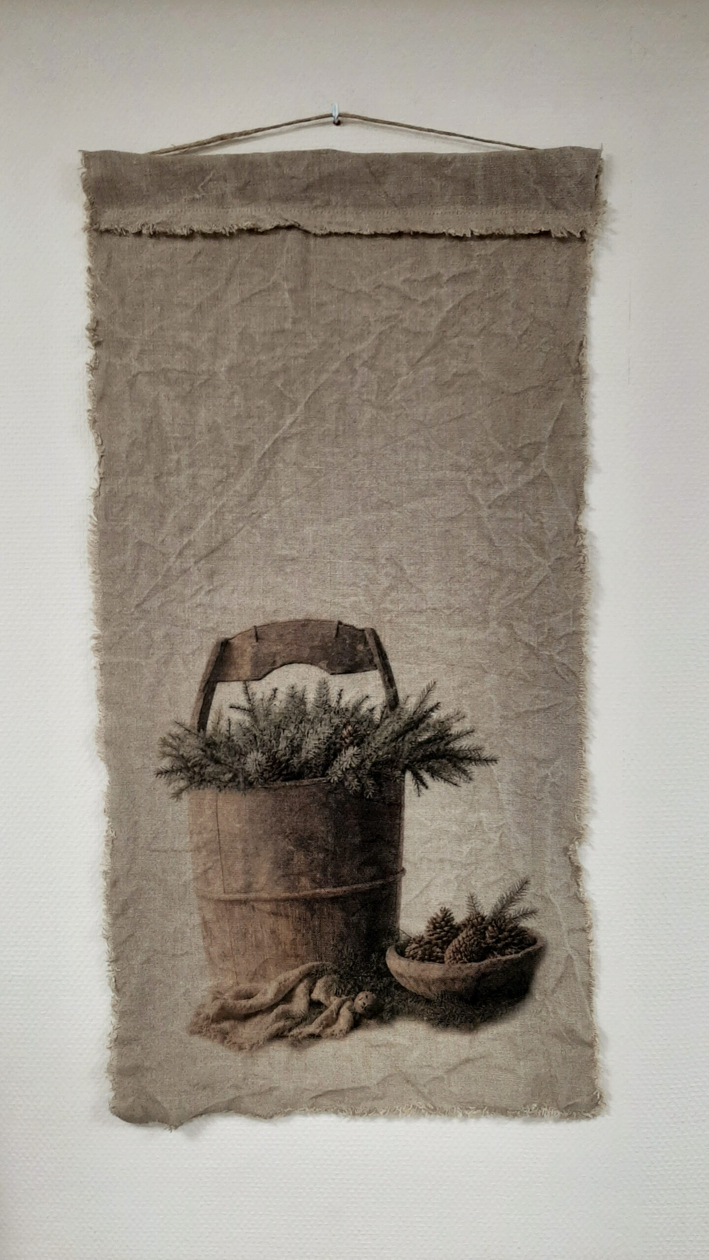 wanddoek emmer Wanddoek shabby de Houten emmer - Afbeelding 1