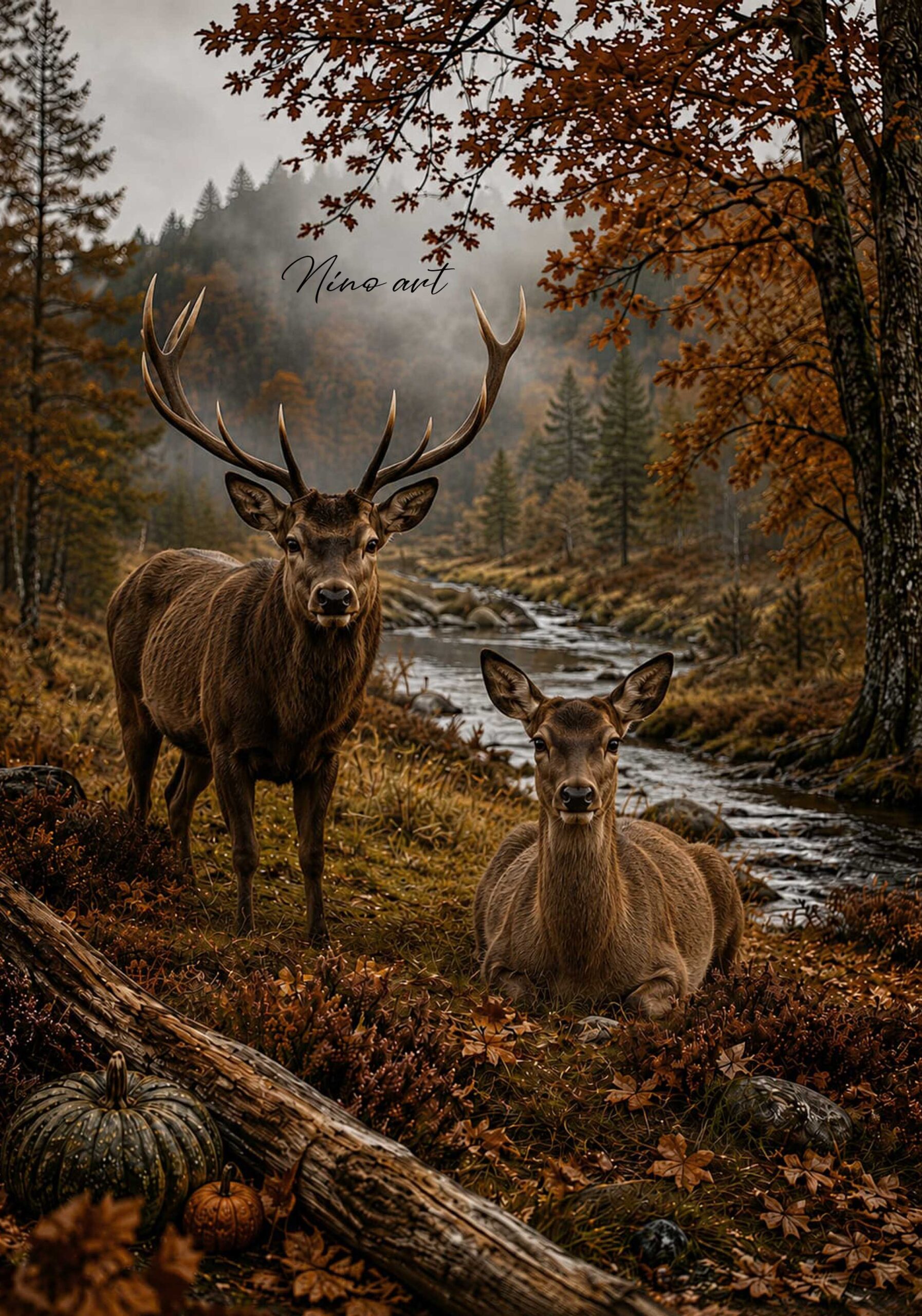 1-poster-herfst-rendieren C11 tuinposter de twee Rendieren - Afbeelding 1