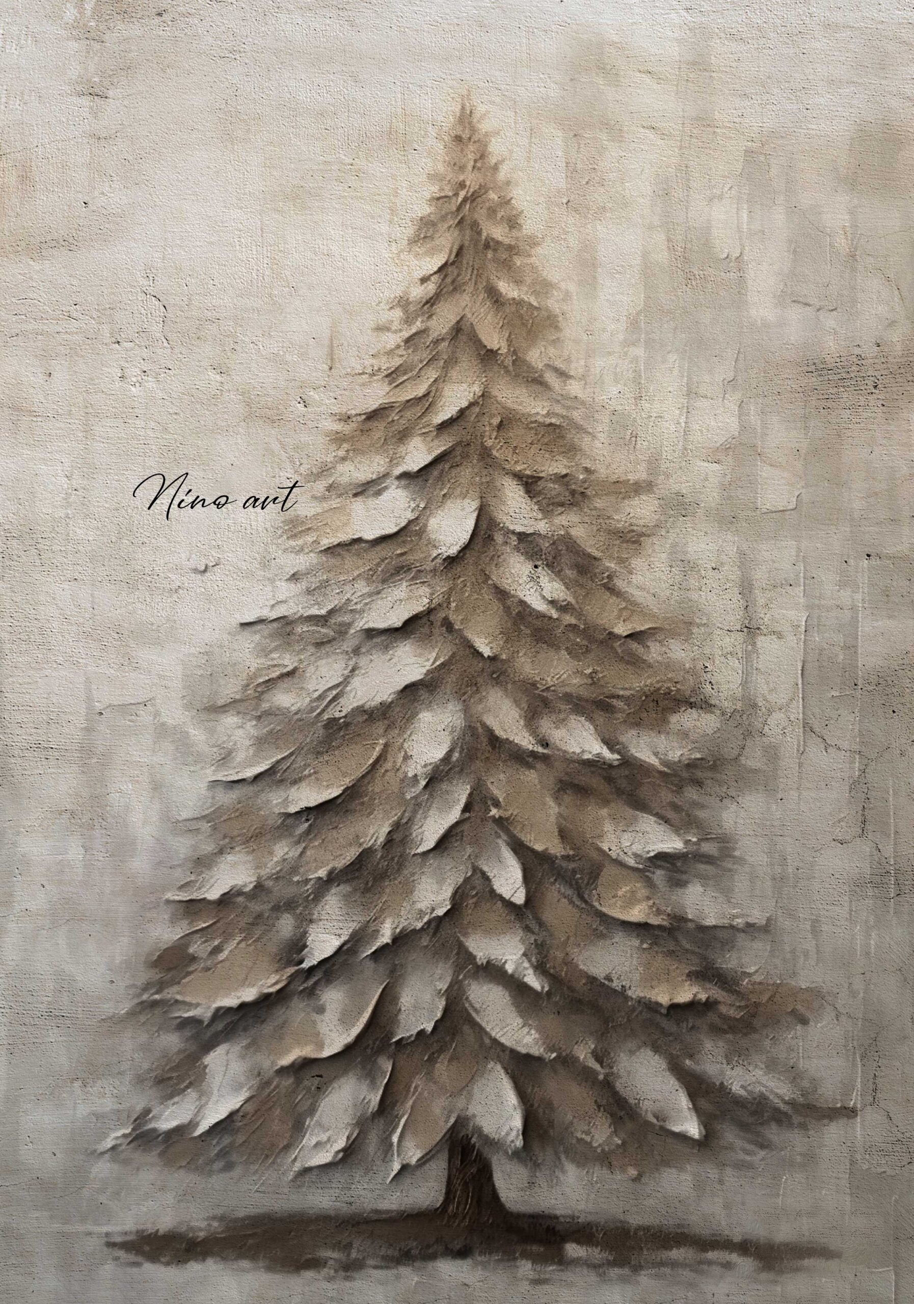 1-poster-kerstboom-bruintinten Winterposter Dennenboom bruintinten - Afbeelding 1