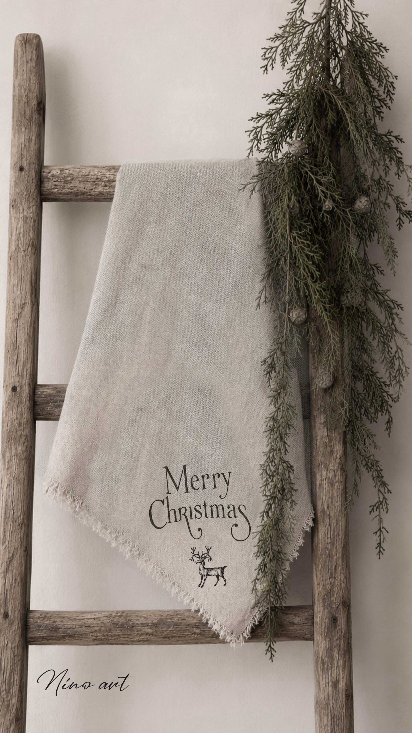 2-merry-christmas-wabi-sabi Shabby doek Merry Christmas primitief – Bild 1