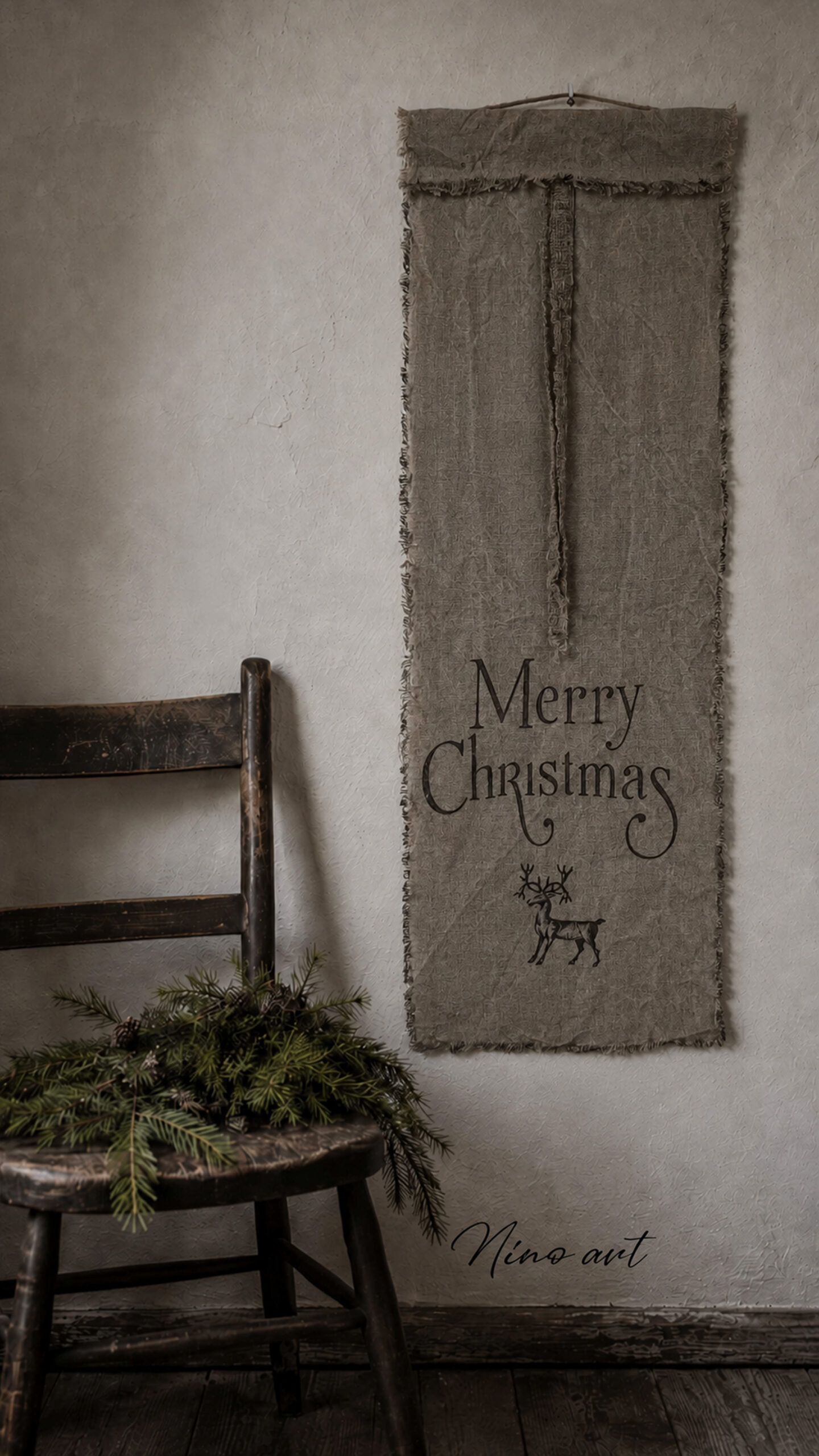 kruislap-merry chrismas hert jpeg Wanddoek shabby small Merry Christmas – Bild 1
