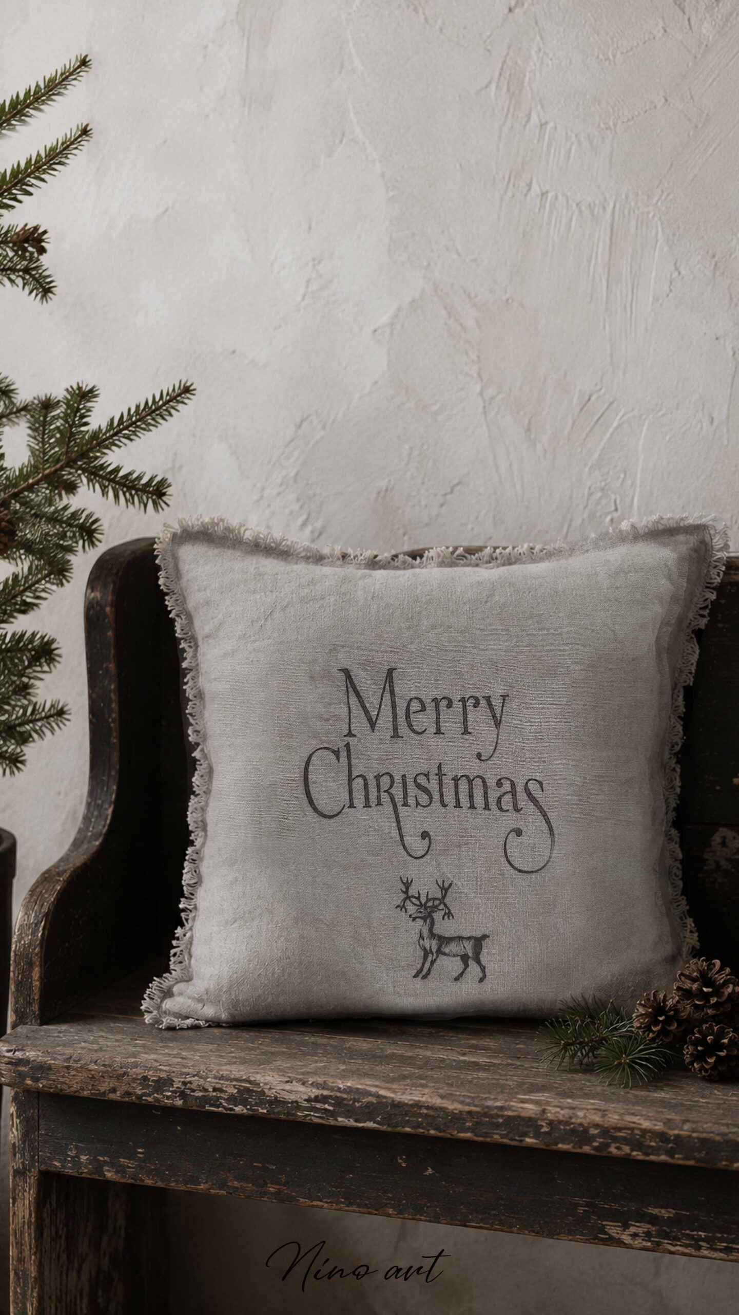 x-kussen-merry-christ-goede Sierkussen shabby Merry Christmas - Image 1