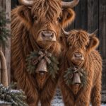 X113 winterposter twee Hooglanders met bel