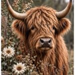 C222 tuinposter Hooglander met bloemen