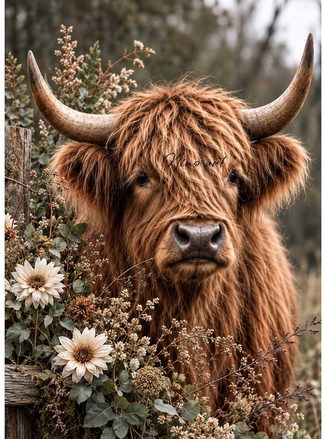 hooglander-en-bloemen-C222 C222 tuinposter Hooglander met bloemen - Image 1